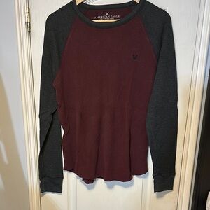 American Eagle Outfitters Burgundy and Charcoal Top M
